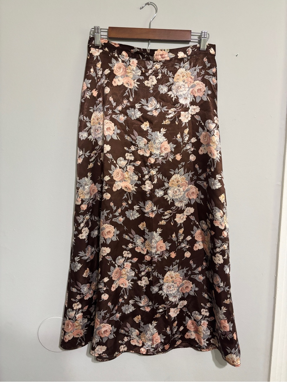 Vintage Jonathan Martin Brown Floral Satin A-Line Skirt M